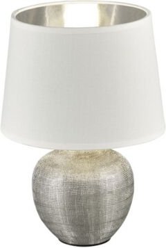 Iperbriko - Moderne Tischlampe Silber Keramik Weiß Luxor Lampenschirm Ø18 cm Trio Lighting