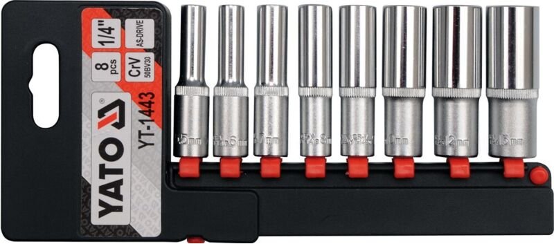 Thumbnail - Yato - Steckschlüsselsatz Set 1/4 Zoll 5,5 - 13mm Nüsse Nuss Sechskant lang tief 8 Tlg