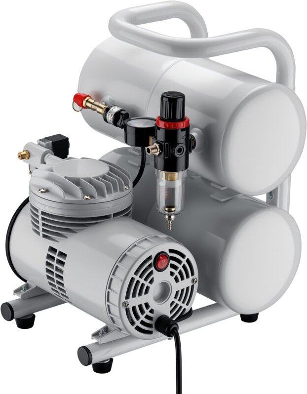 Wiltec Airbrush Kompressor AS06T 1/4 PS mit Zubehör, Kompressor für Airbrush-Pistole hohe Luftzufuhr 65-69 l/min, leistu...