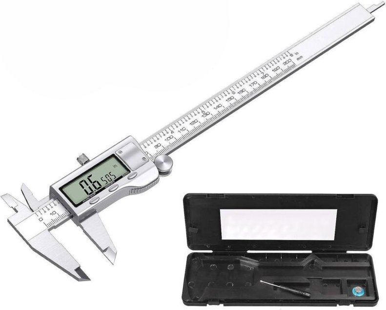 Digitaler Messschieber 200 mm – Edelstahl – Großes LCD-Display – Messung in mm/Zoll – Mit Tiefen- und Durchmesserfunktio...