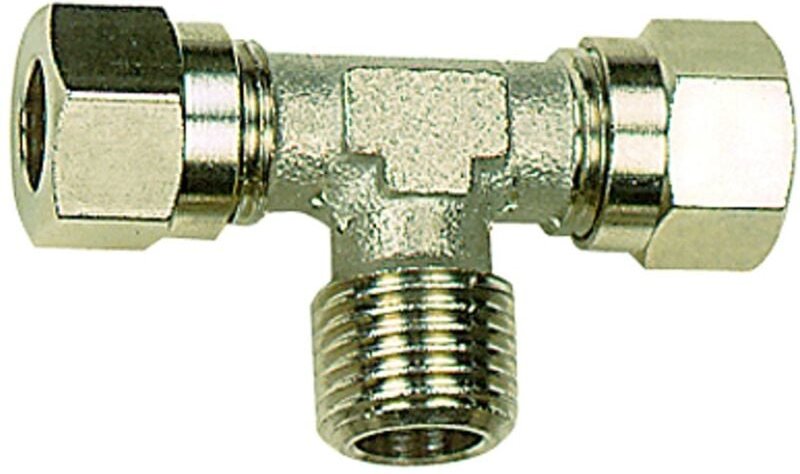 T-Einschraubverschraubung, r 1/4 a., Rohr-Außen-Ø 10 mm, ms vern. - Riegler