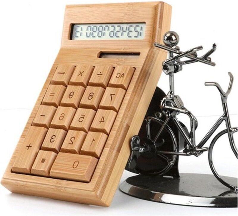 Solarrechner mit großen Tasten und großem Display, dualer Stromversorgung und nachhaltigem Bambusdesign