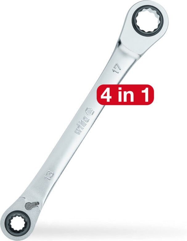 Doppelring-Ratschenschlüssel 4 in 1 i umschaltbar i sw 10 13 17 19 mm i mit 72 Zähnen i Multiratsche (45421) - Wiha