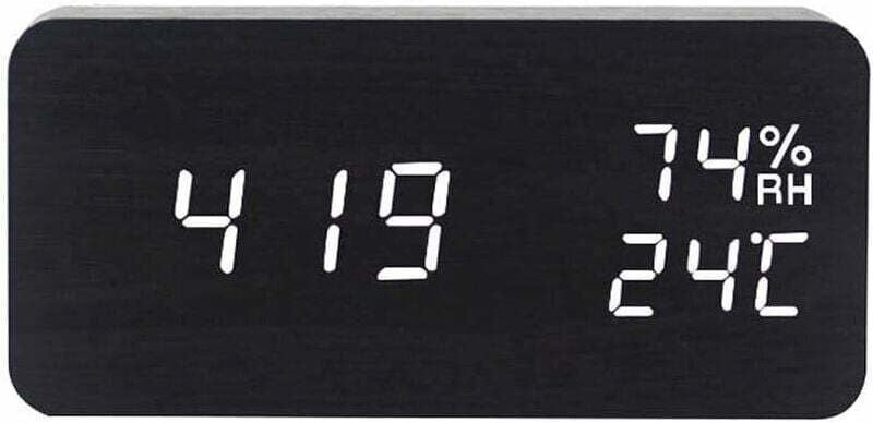 Ahlsen - Digitaler Wecker aus Holz, verstellbare Helligkeit, Sprachsteuerung, LED-Uhr, rechteckige Anzeige, Zeit und Tem...