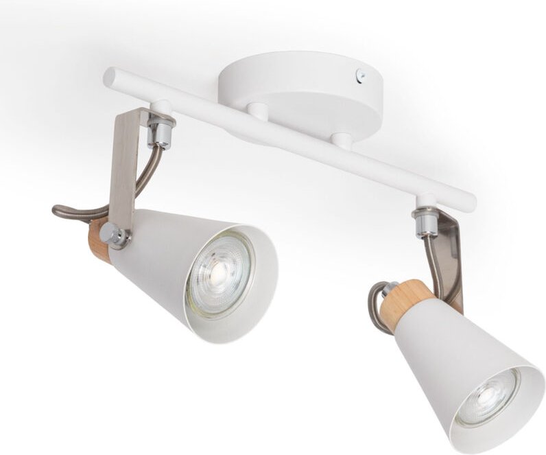 Ledkia - Deckenleuchte Ausrichtbar aus Metall und Holz 2 Strahler Mara Weiß