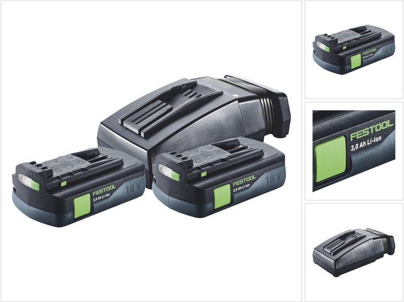 Energie Set 2x bp 18 Li 3,0 c Akku 18 v 3,0 Ah / 3000 mAh Li-Ion ( 2x 577658 ) + tcl 6 Ladegerät ( 201135 ) - Festool