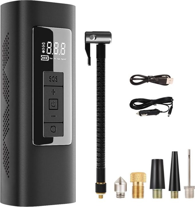 Tragbarer Luftkompressor, tragbare Auto-Luftpumpe mit 150 PSI, Hand-Reifenfüller mit Notlicht für Autoreifen, Motorrad, ...