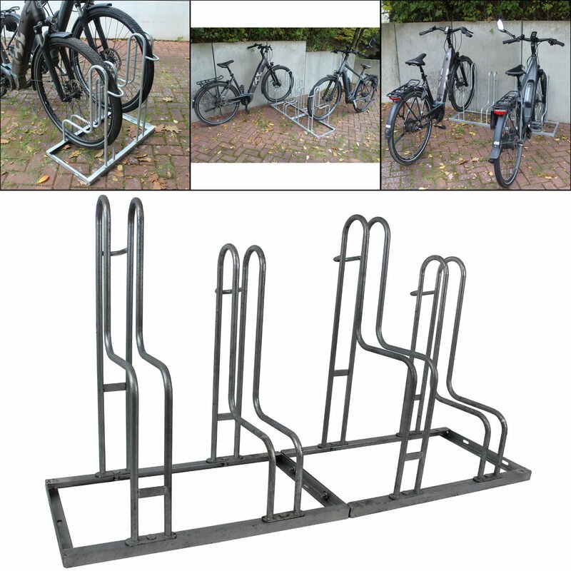Thumbnail - Baumarktplus - Fahrradständer für 4 Fahrräder höhenversetzt 140 x 75,5 cm Stahl feuerverzinkt grau 2x2 Bodenparker Reihe...