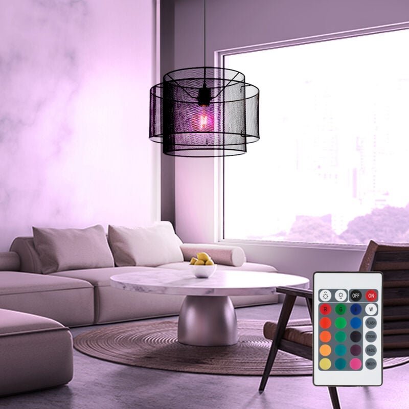 Hängelampe Pendellampe schwarz Hängeleuchte schwarz Industriell, Esszimmer, Gitter, Fernbedienung dimmbar, 1x rgb led 8,...