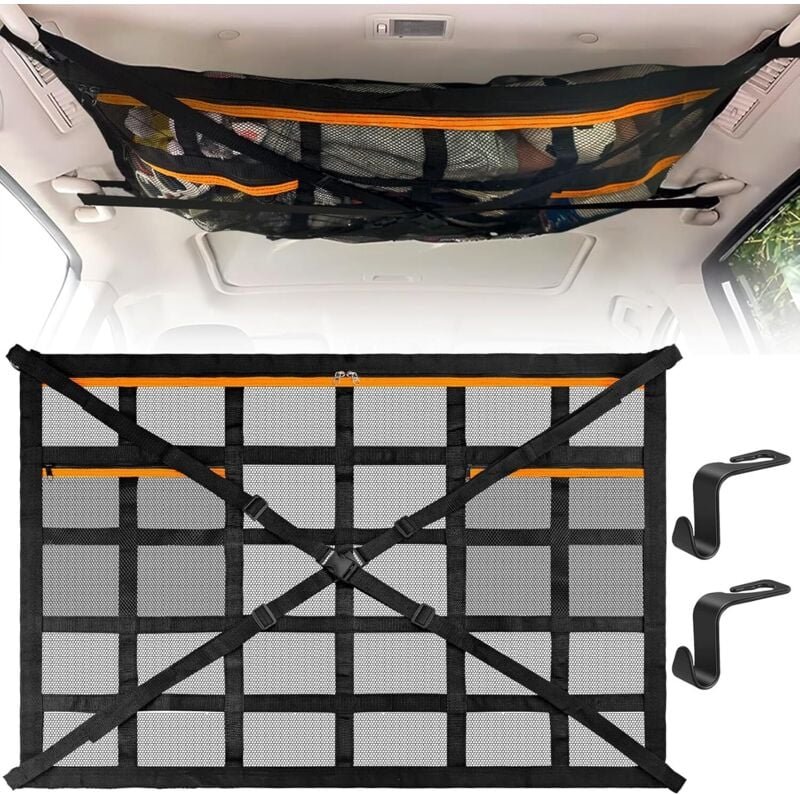 Dachaufbewahrungsnetz, 90 x 65 cm, verstellbares Auto-Gepäcknetz, universelle Netz-Autodach-Aufbewahrungstasche, Autodac...