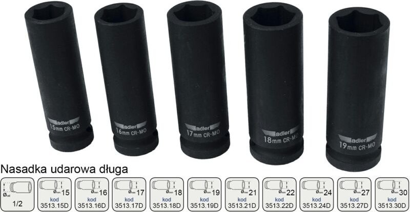 Adler nasadka udarowa długa 1/2" 16mm