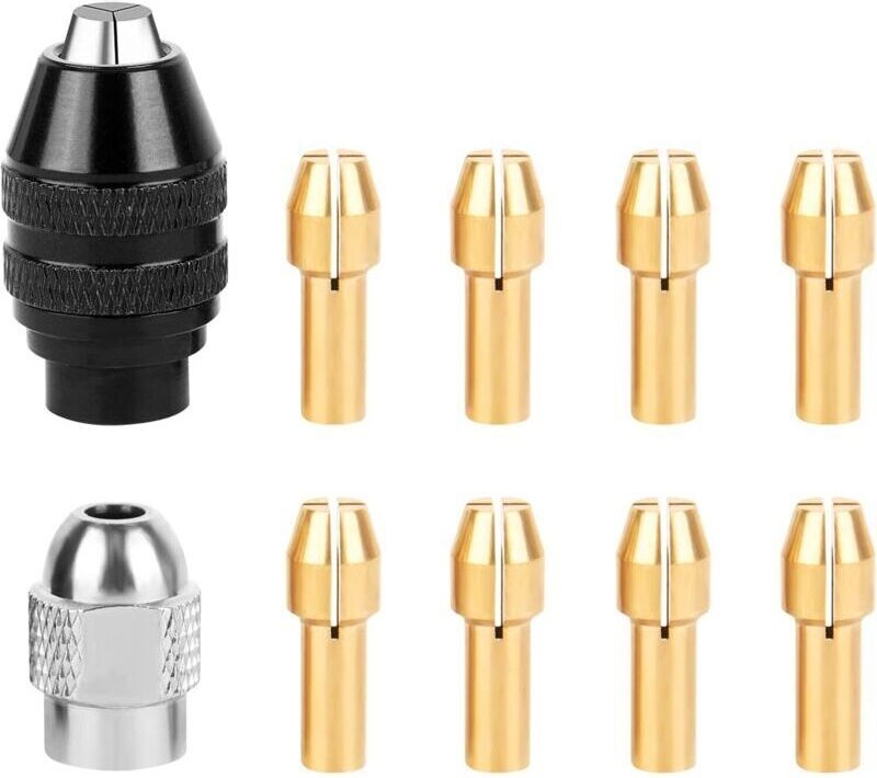 Ersatz-Bohrfutter 1/32" bis 1/8" 4486 - Schnellspannfutter - Set mit 8 Schnellwechsel-Drehmuttern aus Messing - Bohrfutt...