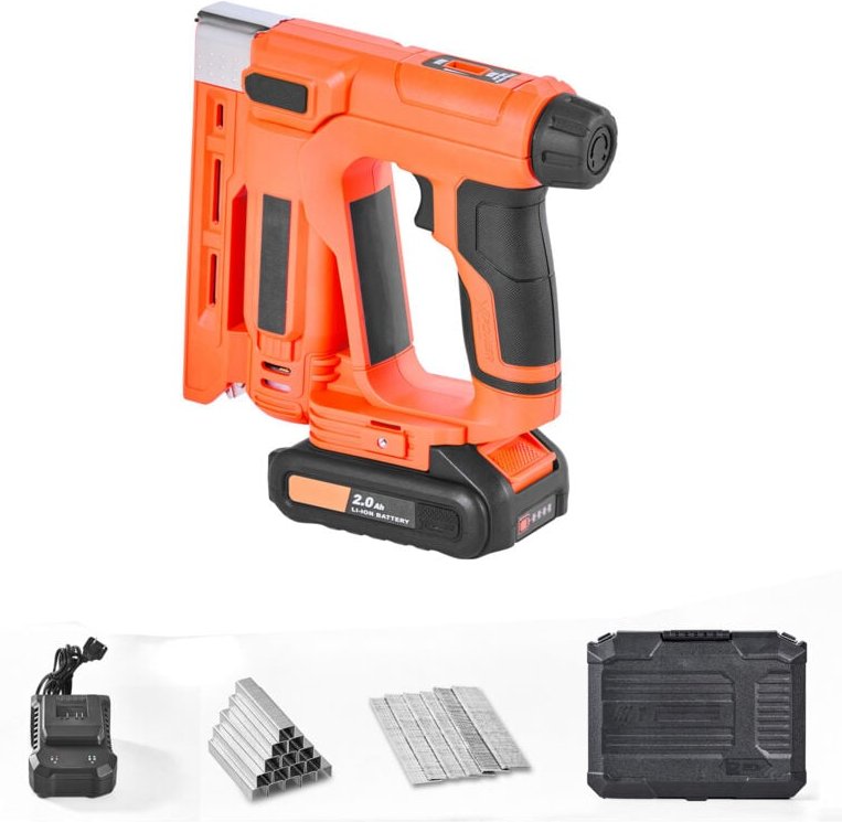 Mophorn Akku-elektrische Nagelpistole 2-in-1 Tacker 18 Gauge 15 mm mit 1000 Klammern, 1000 Nägeln, rutschfestem Griff un...