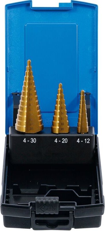 Stufenbohrer-Satz titannitriert Ø 4 - 30 mm 3-tlg.