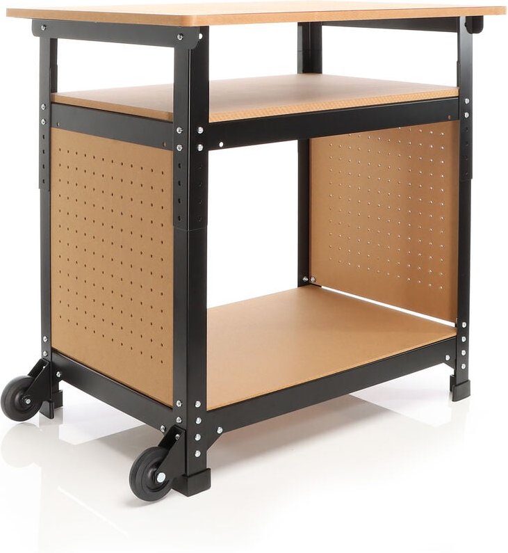 Fahrbare Werkbank 69 x 51 x 66 - 82 cm, höhenverstellbarer Werktisch, Arbeitstisch mit 2 Rollen, 2 Ablagen und seitliche...