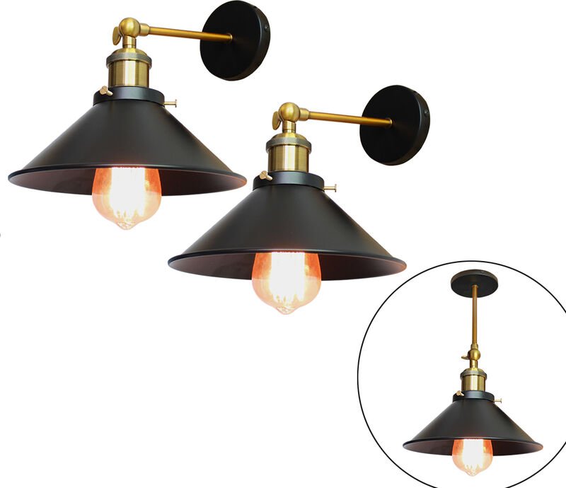 2 Stück Wandleuchte im Vintage-Stil, Industri 240° Verstellbare Wandlampe, Wandstrahler Licht mit Ø22cm Lampenschirm für...