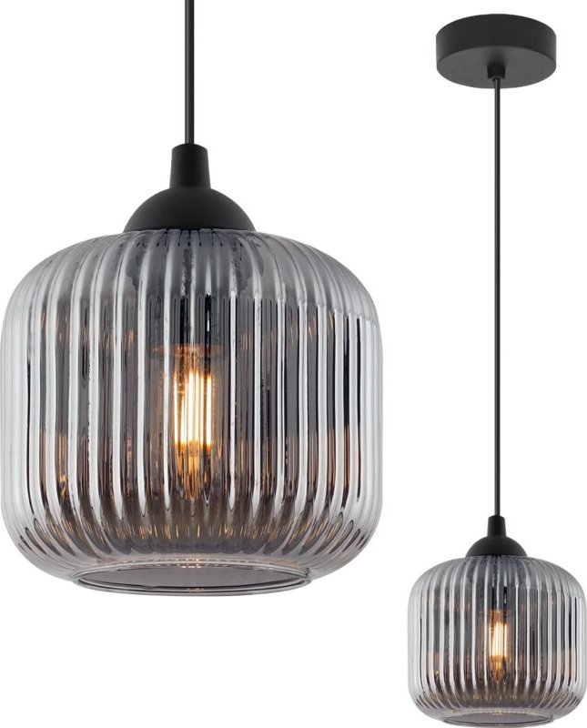 Riffle Schwarze Hängelampe 1 Flacher Graphit-Lampenschirm Zylinder E27