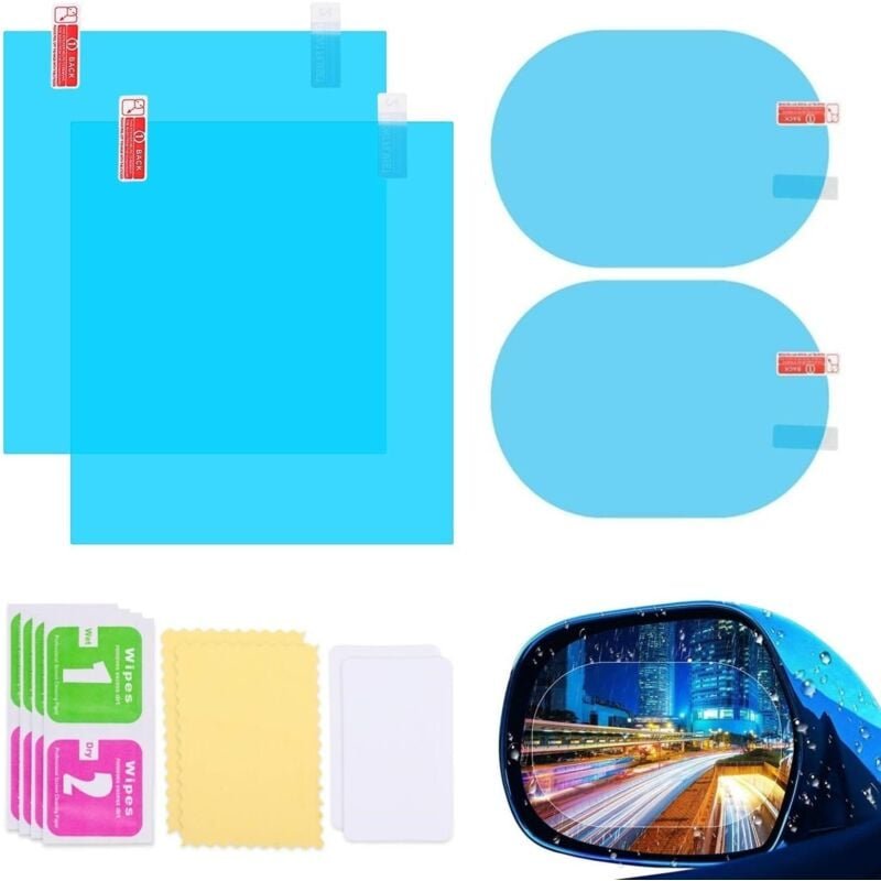 Thumbnail - 4 Stück Auto-Rückspiegelfolien, Anti-Regen-Beschlag, wasserdicht, transparent, PET-Folien, Zubehör (2 ovale + 2 quadrati...