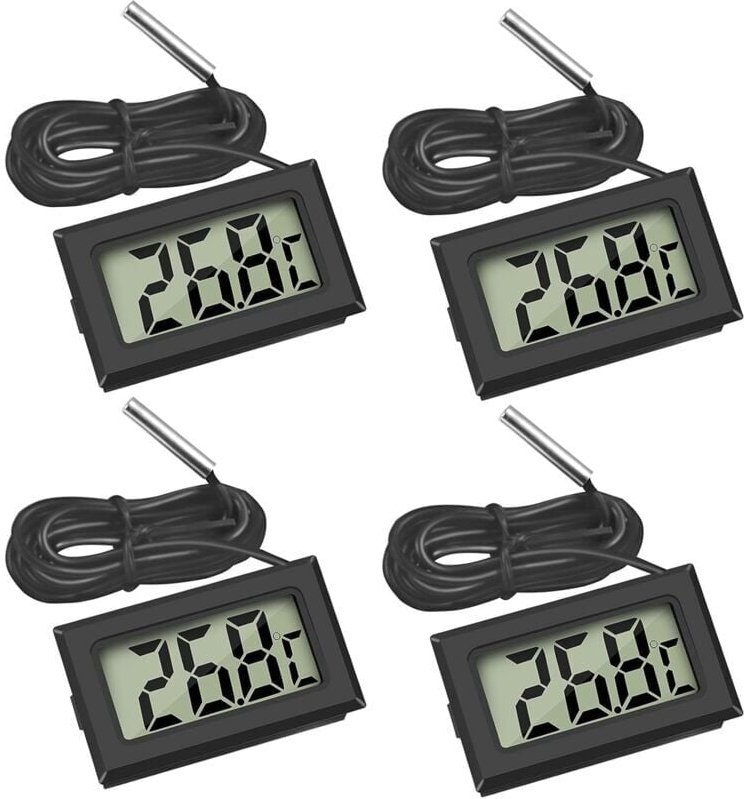 SNQ - 4x digitales LCD-Thermometer, Temperaturmonitor mit externer Sonde für Kühlschrank, Gefrierschrank, Kühlschrank, A...