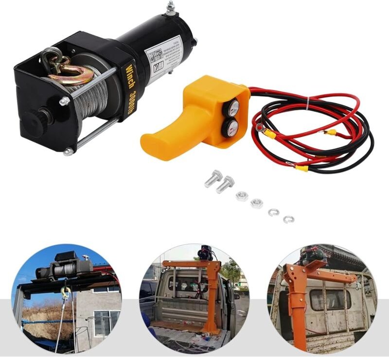 Elektrische Winde, 3000 Pfund Elektrische Winde-Kit, ATV / UTV Nylon Seil Elektrische Winde-Kit mit 2 Knöpfen Kabelsteue...