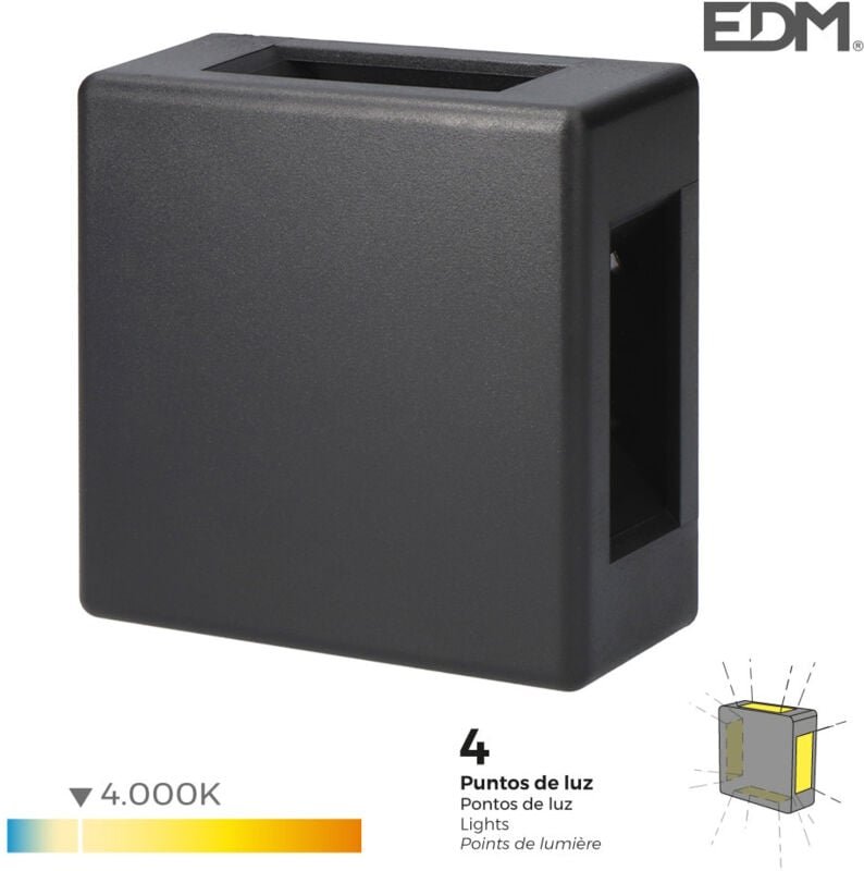 LED-Wandleuchte 6 W 130 lm 4000 K quadratisches Tageslicht IP54 12 x 12 x 5 cm 4 EDM-Projektionen