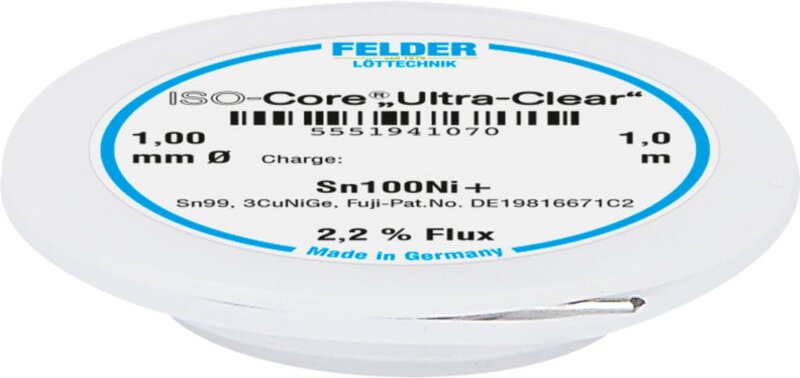 Felder Löttechnik - Felder ISO-Core 'Ultra-Clear' Sn100Ni+ Lötzinn, bleifrei Spule Sn99,25Cu0,7Ni0,05 1 mm