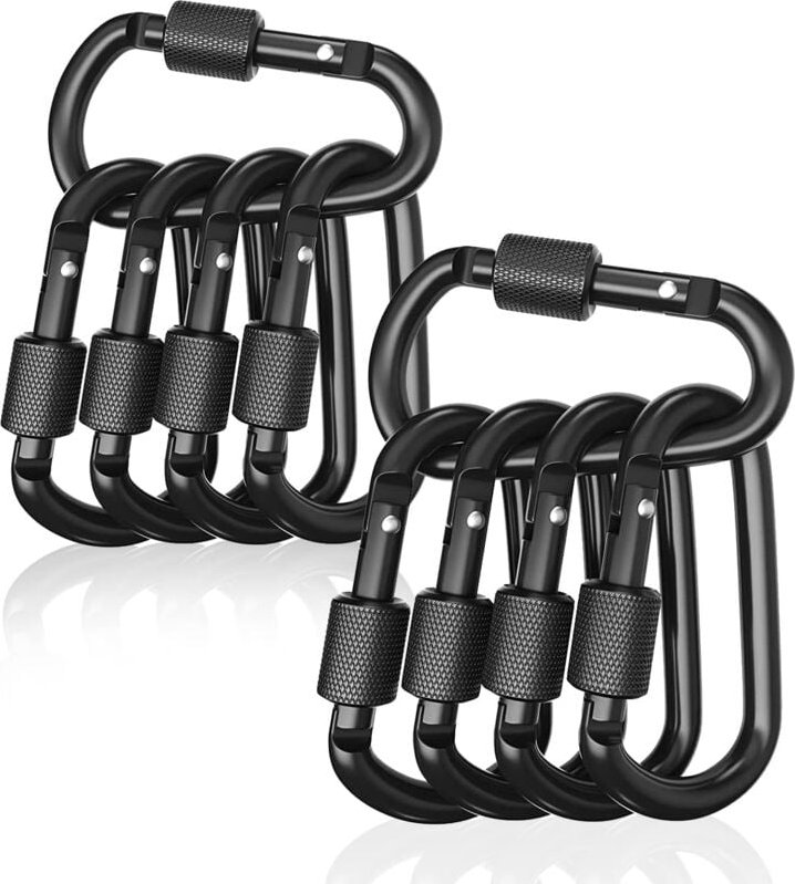 10er-Pack Karabinerhaken, Aluminium-Türschnalle für Camping, Angeln, Wandern und Schlüsselanhänger – Schwarz