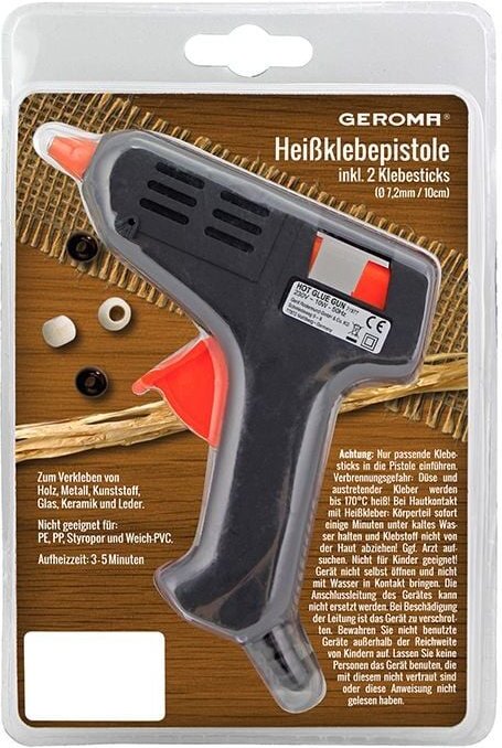 Heißklebepistole schwarz orange 10 Watt für 7,2 mm Klebesticks Heißklebepistole