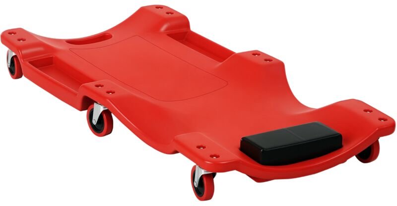 Montage-Rollbrett, Kopfstütze, Werkzeugablage, ölbeständig, bis 120 kg, 100x48x12 cm, Rot