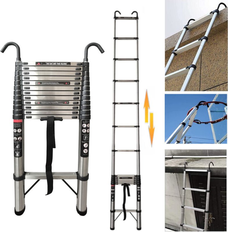 16.5FT 5M Leitern Ladder mit 2-Haken Safety AntiRutsch Max Belastung 150KG EN131