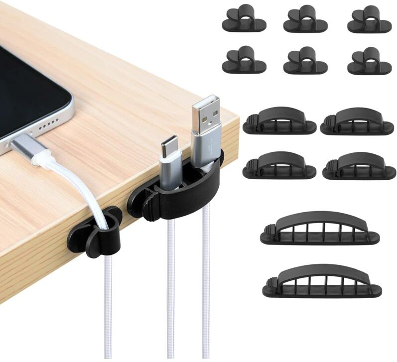 Lntyq - Kabelclips-Schreibtisch-Organizer, 12-teiliger Kabelhalter, Kabel-Organizer, Kabelmanagement, Kabelaufwicklung f...