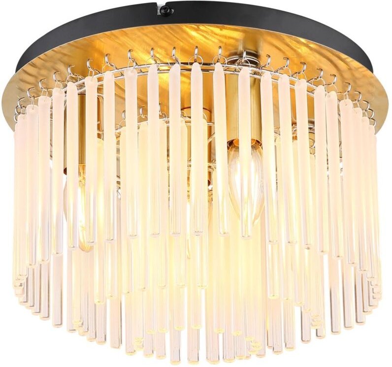 Deckenleuchte Deckenlampe Wohnzimmerlampe Metall Gold Glasstäbe D 32 cm