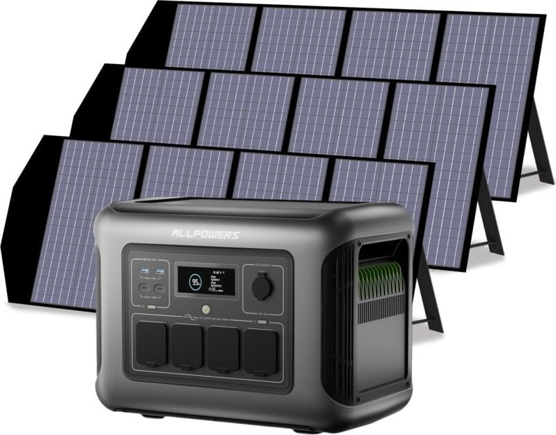 R1500 lite Tragbare Powerstation mit 3 x 140W Solarpanel, 1056Wh LiFePO4 Batterie mit 1600W ac Ausgang Solargenerator, 4...