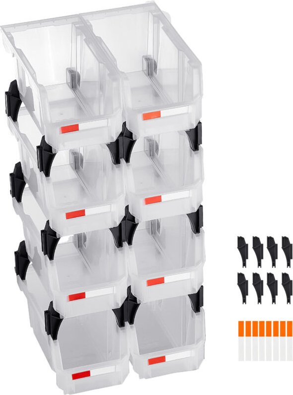 Mophorn Stapelboxen 276x140x130 mm (8er-Pack), Lagerboxen zur Organisation und Aufbewahrung, Sichtlagerboxen für Schrank...