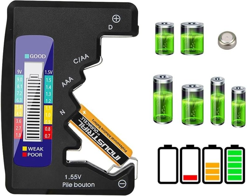 Ersandy - Digitaler Batterietester, universeller LCD-Batterietester für aaa/aa/c/d 1,5 V-9 v Knopfzellen-Minibatterien