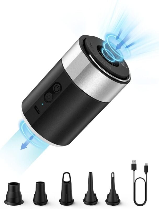 Elektrische Luftpumpe, 4000mAh Wiederaufladbare Akku Luftpumpe Luftmatratze mit 5 Luftdüsen, Mini Luftpumpe Elektrisch I...