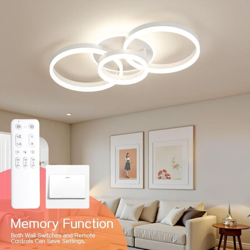 Amdelne LED Deckenleuchten Modern 50W Wohnzimmerlampe 65cm Deckenlamape mit Fernbedienung Dimmbar Hängelampen für Esszim...