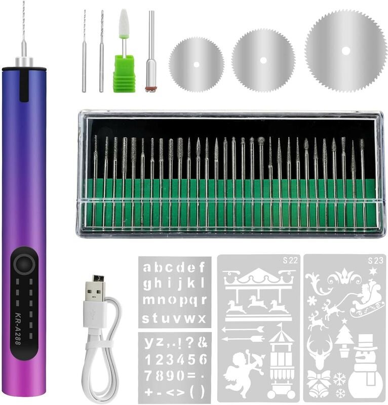 40 Stück Elektrische Gravur- Gravur Carve Werkzeug, Mini Stift Schnurlosgravur, Violett