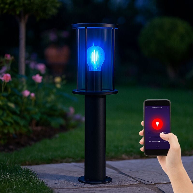 Thumbnail - Smart RGB LED Stehlampe Garten dimmbar Sockelleuchte Außenlampe schwarz Wegeleuchte, Glas Edelstahl, 8,5W 806lm warmweiß...