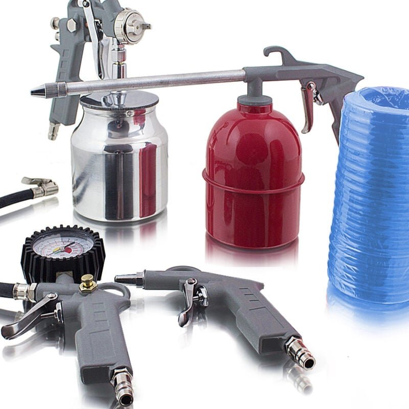 Bituxx - 5-tlg Druckluft Zubehör Set Sprühpistole Druckluftschlauch Reifenfüller
