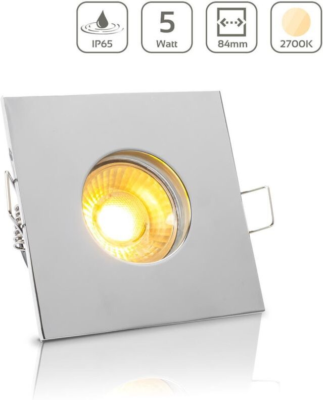 Einbauspot IP65 eckig - Farbe: Chrom - LED Leuchtmittel: GU10 5W warmweiß