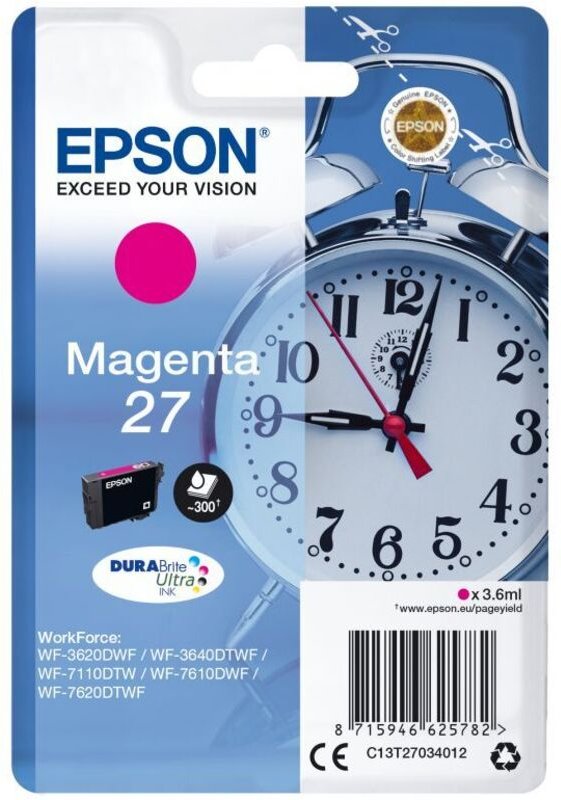 Epson Alarm clock Singlepack Magenta 27 DURABrite Ultra Ink