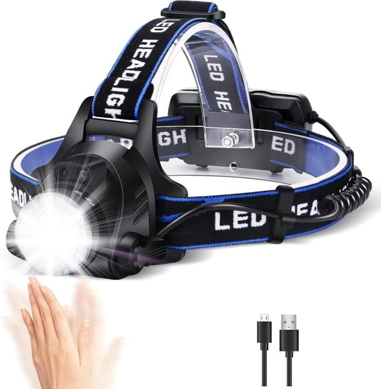 Ersandy - Leistungsstarke LED-Stirnlampe, wiederaufladbar, Stirnlampe, verstellbare Scheinwerferlampe, 3 Modi, LED-Front...