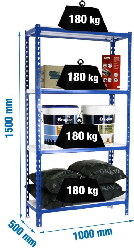 Simonrack Regalsystem 180 kg Blau und Weiß 4 Verstellbare Ebenen