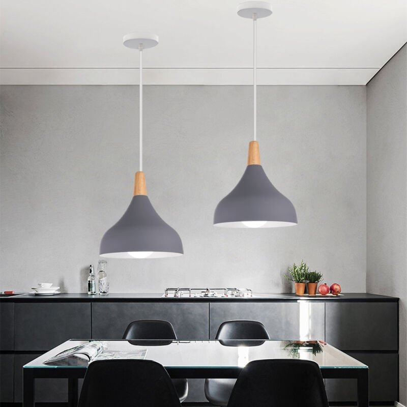 2er Pendelleuchte, 1 Flammig Hängeleuchte im Moderne Stil, Kronleuchter mit Ø20cm Lampenschirm für Wohnzimmer Schlafzimm...