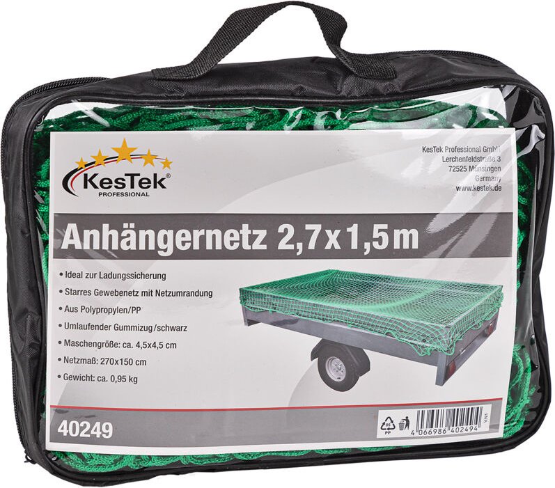 Kestek - Anhängernetz Gepäcknetz Abdecknetz 1,5 x 2,7 m grün zur Ladungssicherung