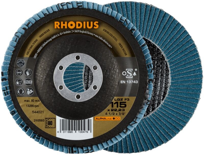Rhodius Abrasives - rhodius lgz F3, 10 Stück, 115 mm, Korn 80, Fächerschleifscheibe