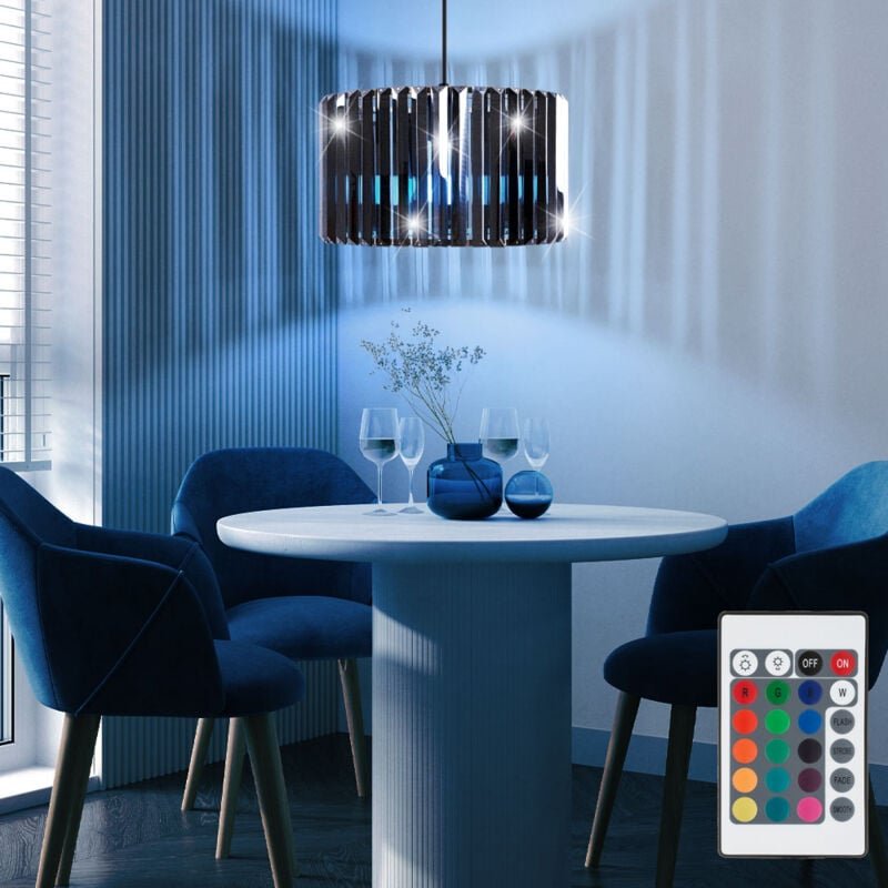 Nowa - Hängelampe Esstischleuchte Glasstäbe rgb led Pendelleuchte Holzoptik Fernbedienung, dimmbar Farbwechsel, 1x 4W 47...