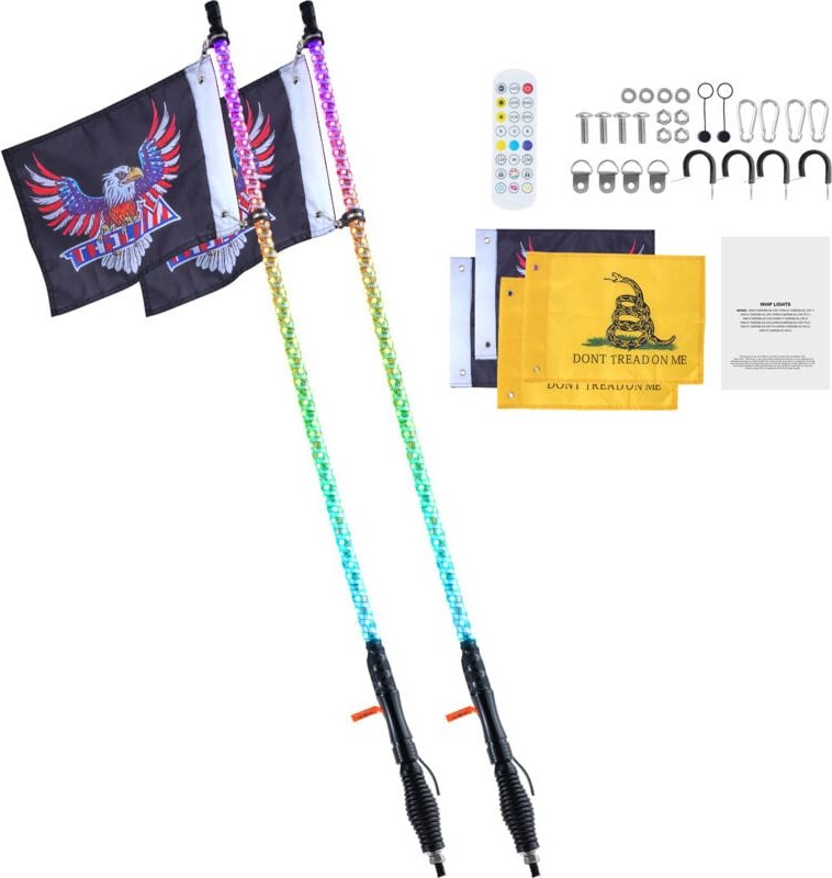 Mophorn 2 Stück 3 FT LED-Peitschenlicht mit Federsockel, App und Fernbedienung, wasserdichtes 360°-Spiral-RGB-Jagdlicht ...