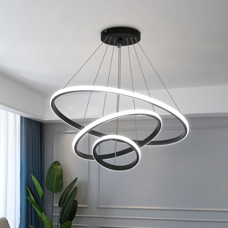 Moderne LED-Hängeleuchte, Aluminium LED-Lampe 76W in Kreisform mit 3 Ringen, Höhenverstellbarer Hängelampe, Dimmbar 3000...